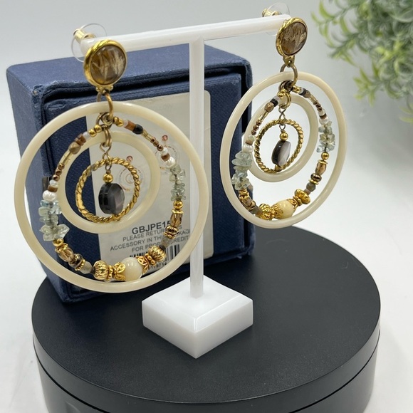 Gas Bijoux Alexia Drop Hoop Beaded Boho Gold Plated Earrings Earrings - Picture 4 of 16